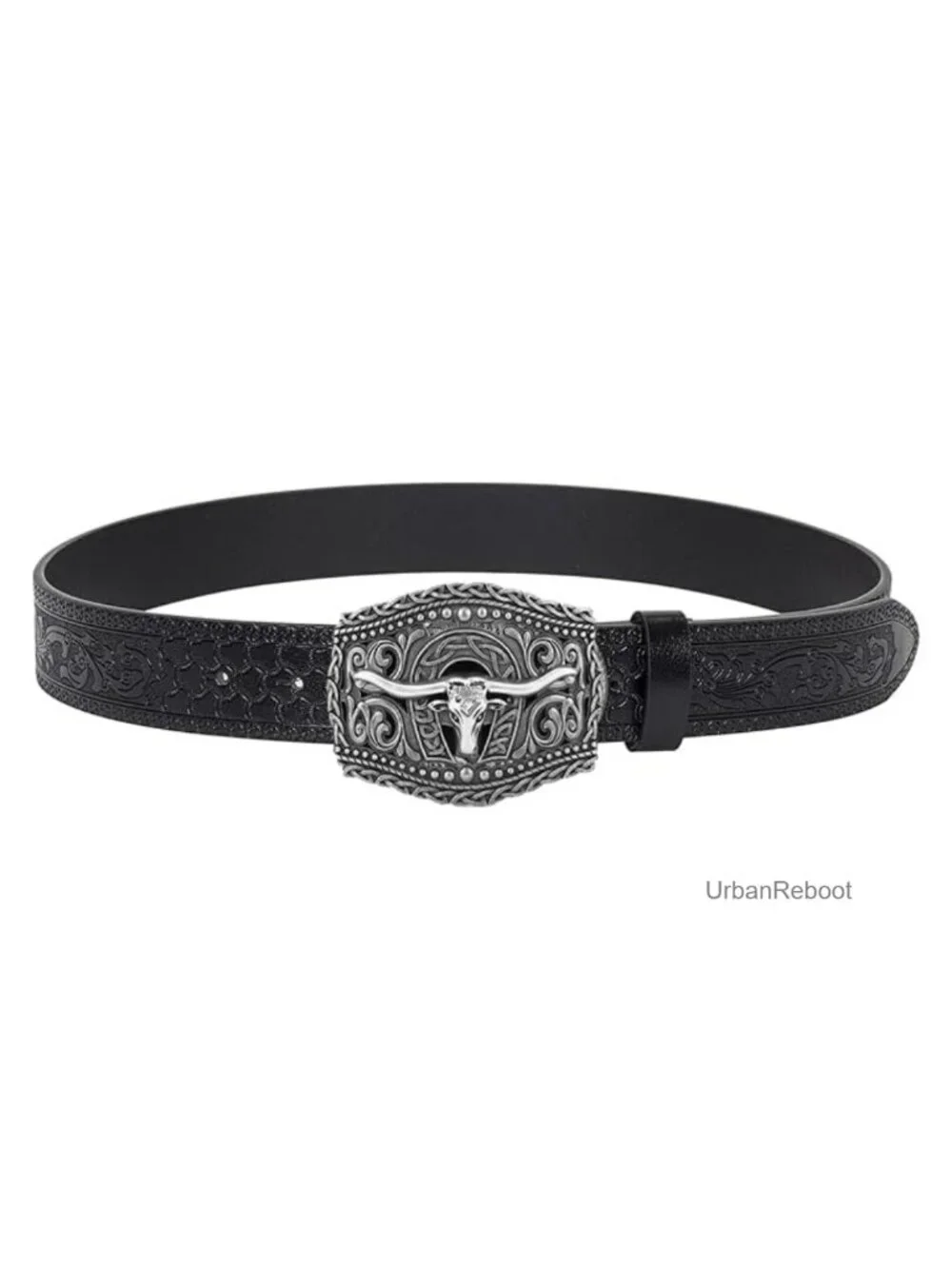 Western Cowboy PU Leather Belt Floral Engraved Buckle
